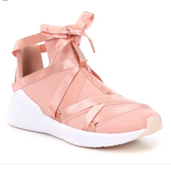 pink puma shoes with ribbon